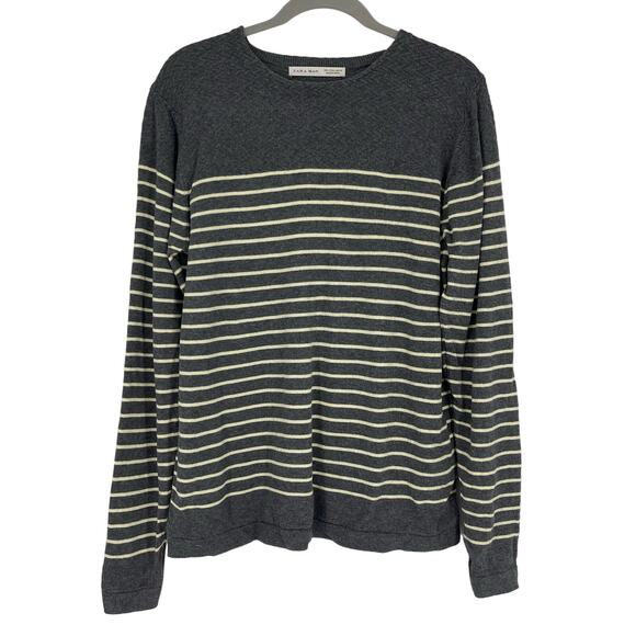 Zara Man Cotton Gray Yellow Stripe Sweater Large - Picture 5 of 5